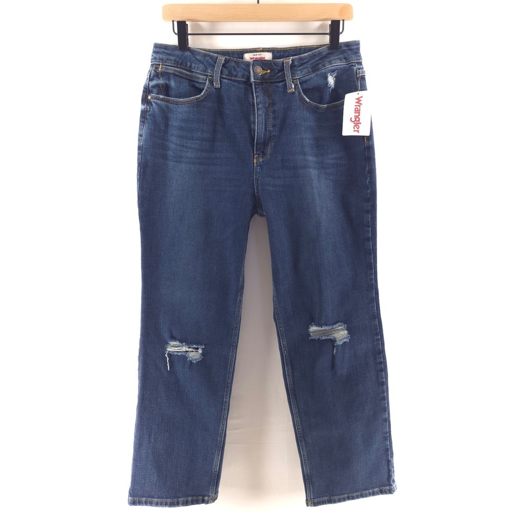 Wrangler Women Jeans High Rise True Straight Crop 10 Blue Distressed 112324250